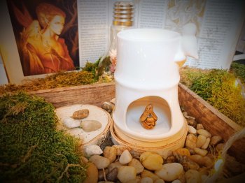 brûle-parfums en céramique pour fondants parfumés - modèle bambou blanc avec un petit oiseau